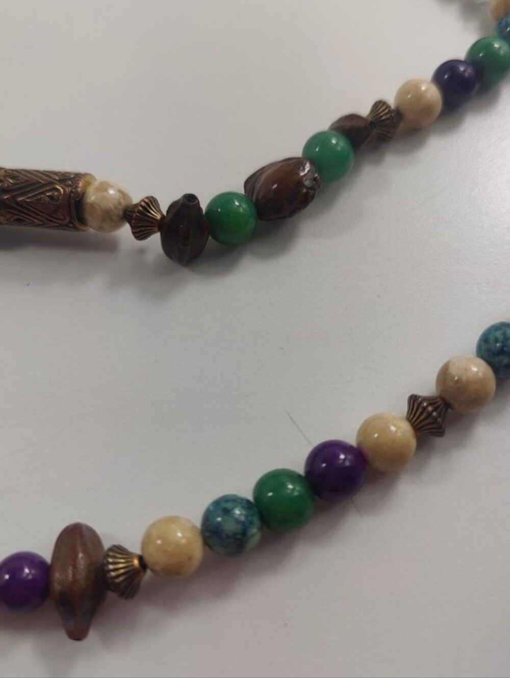 Boho Green Layered Necklace Bundle Jade Agate Jasper Glass Beads Artisan 3 Pc - Picture 11 of 16